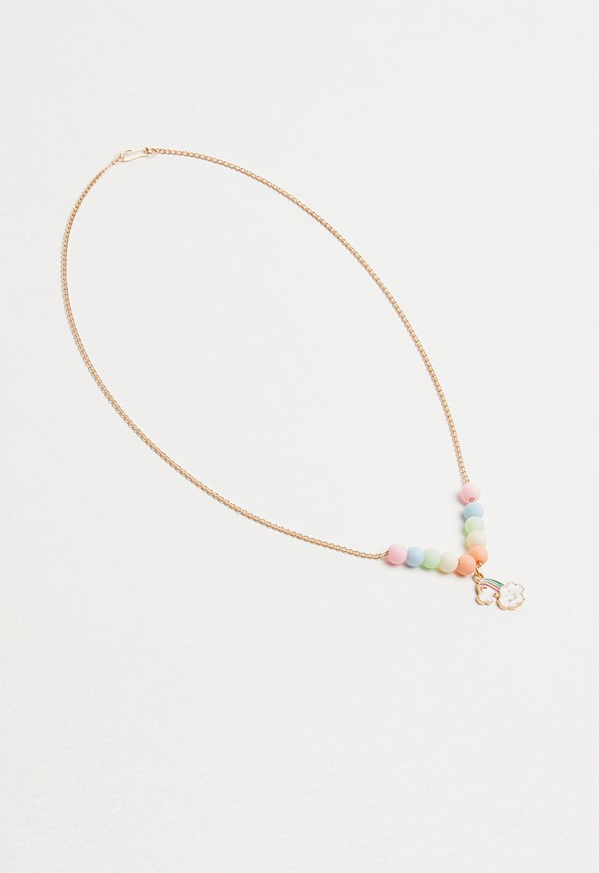 Pop Candy - Multi colour bead rainbow necklace - gold 