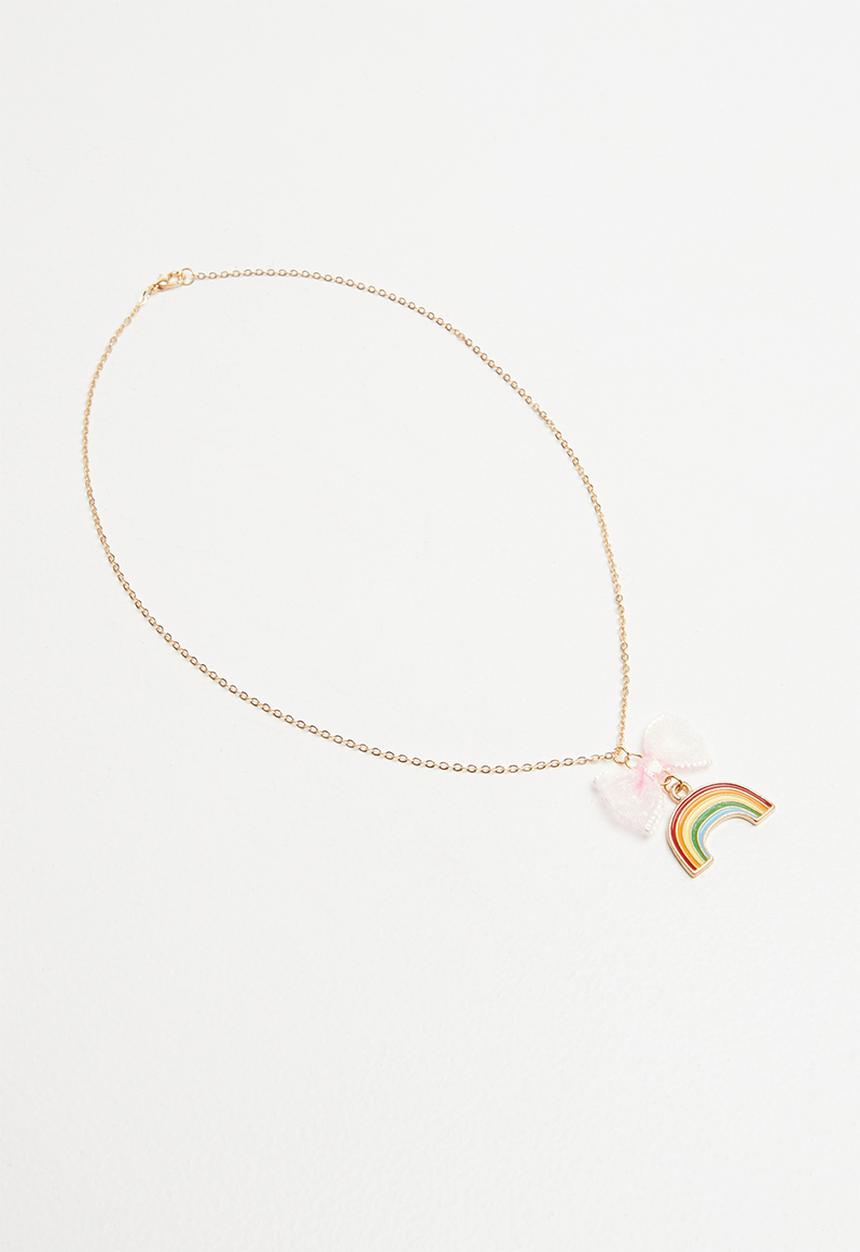 Pop Candy - Rainbow bow necklace - gold