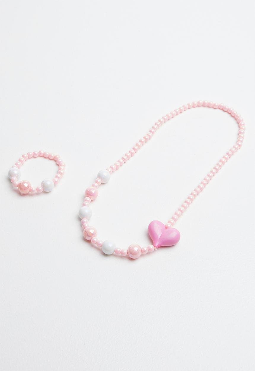 Pop Candy - 2 piece necklace and bracelet set - pink & white