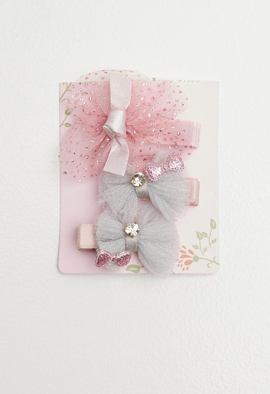 Pop Candy - 3 piece hair clip pack - pink & grey