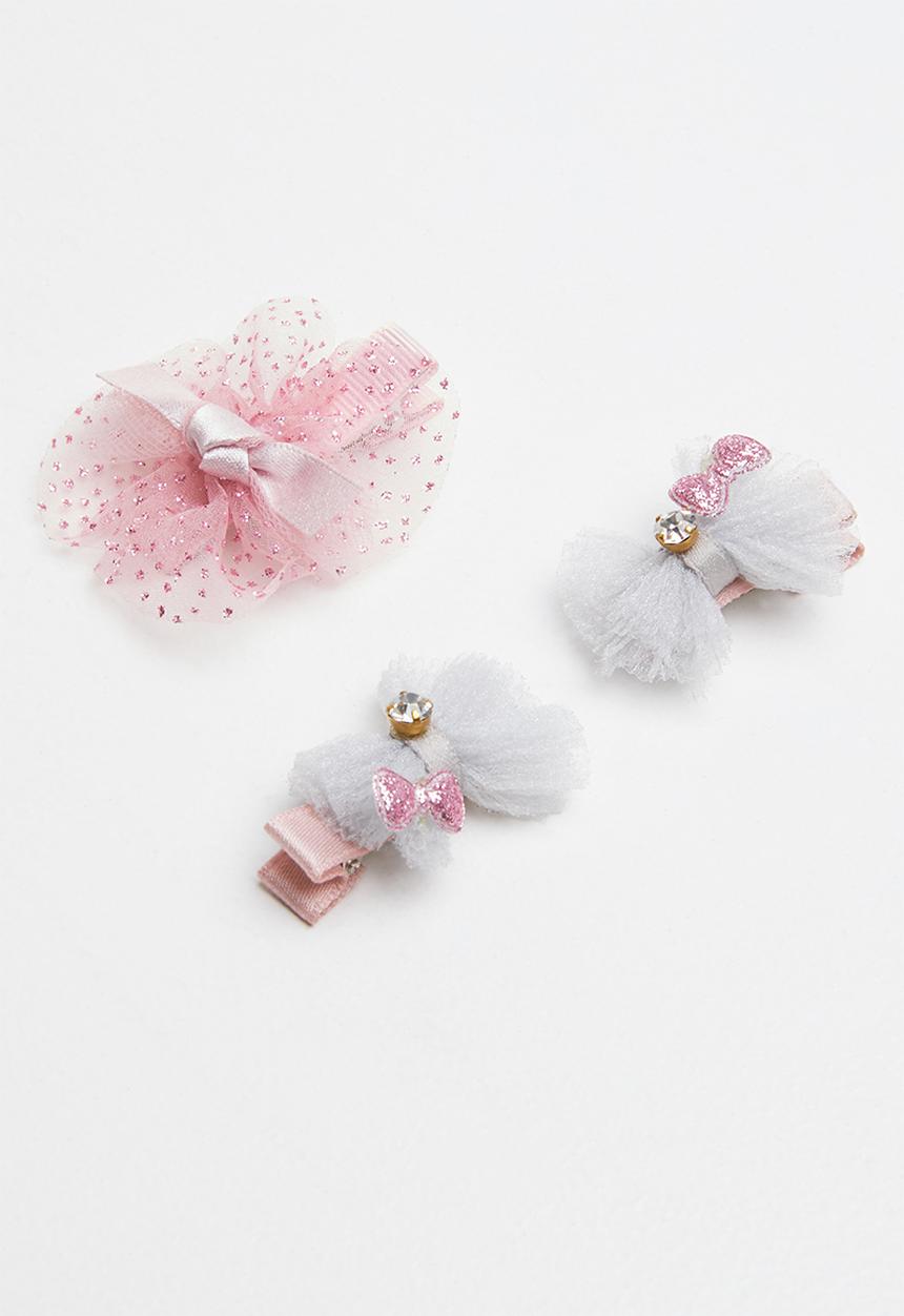 Pop Candy - 3 piece hair clip pack - pink & grey