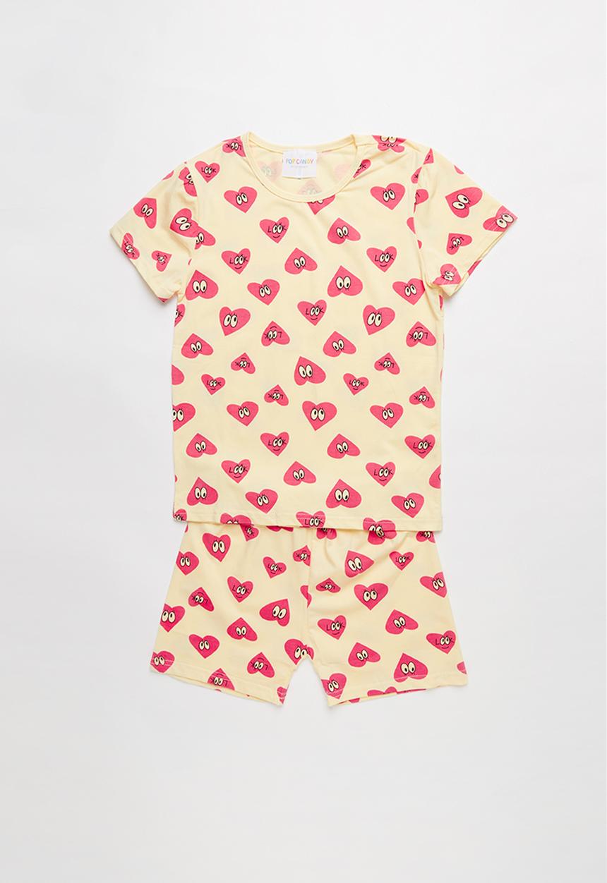 Pop Candy - Heart print pj set - yellow & pink 