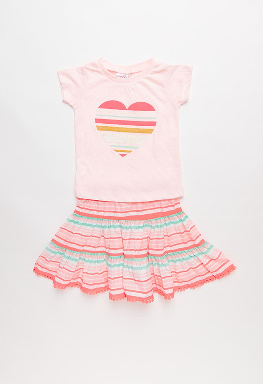 Pop Candy - 2 pack heart tee skirt set - pink & green 