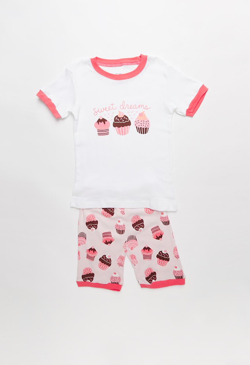 Pop Candy - Cupcake print pj set - pink & white