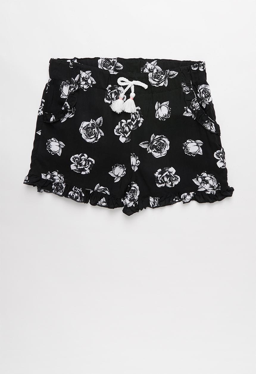 Pop Candy - Girls flouncing rayon shorts - black & white 
