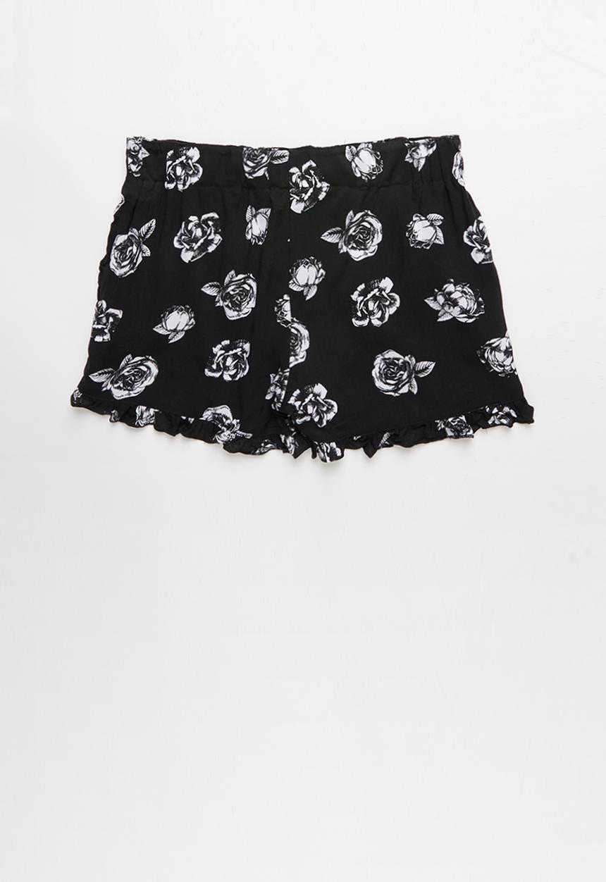 Pop Candy - Girls flouncing rayon shorts - black & white 