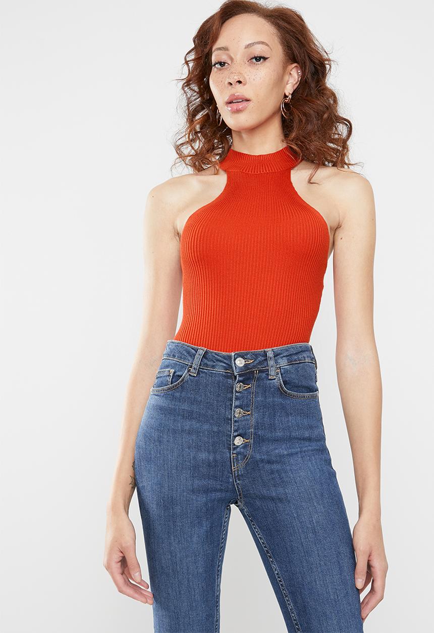 Missguided - Racer neck knitted bodysuit - orange