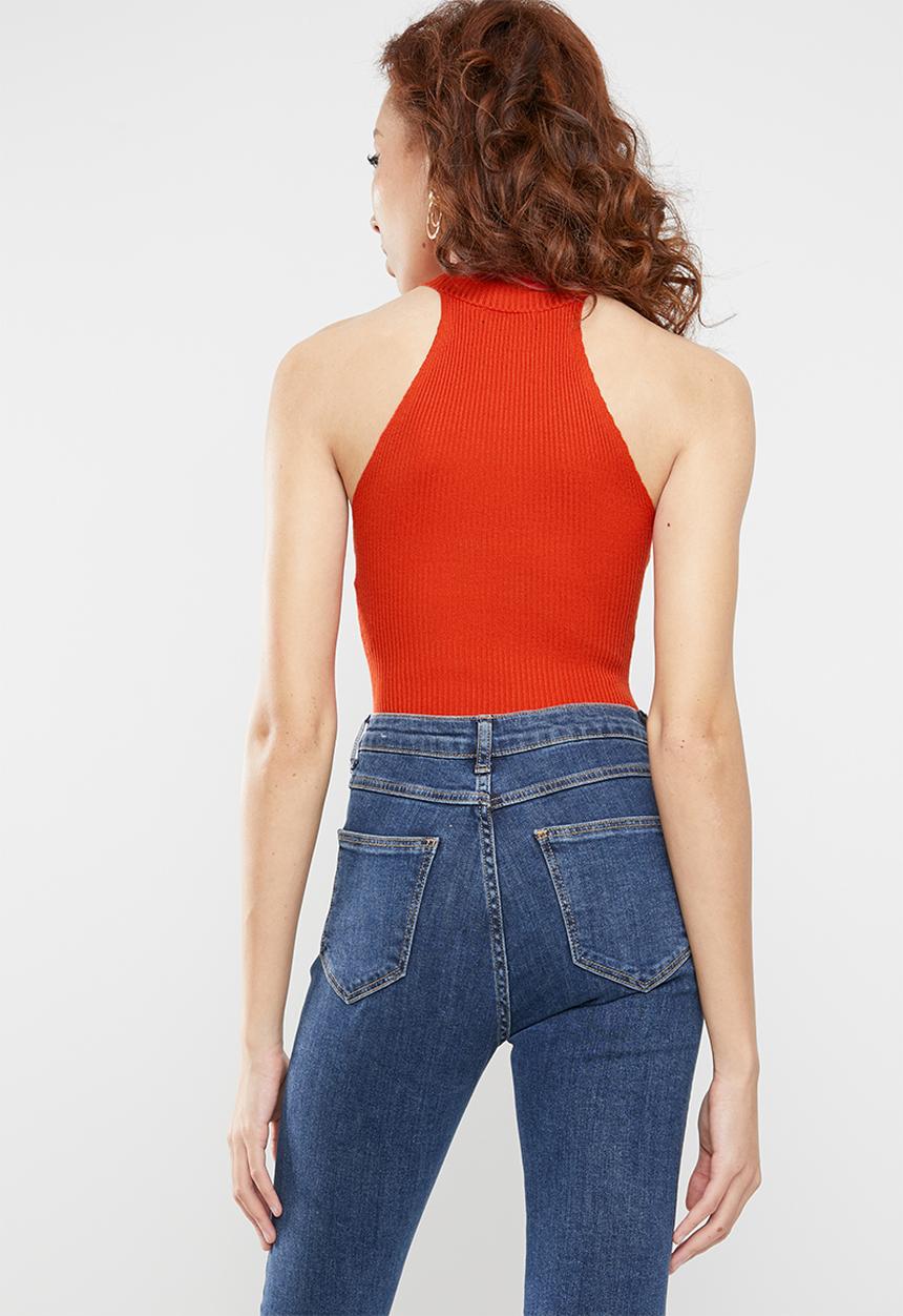 Missguided - Racer neck knitted bodysuit - orange