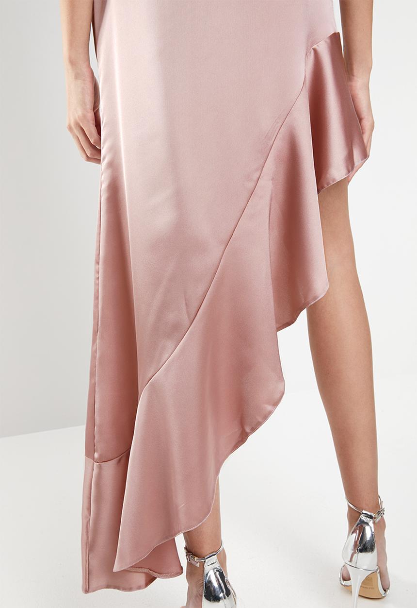 Missguided - One shoulder satin cut out maxi dress - pink