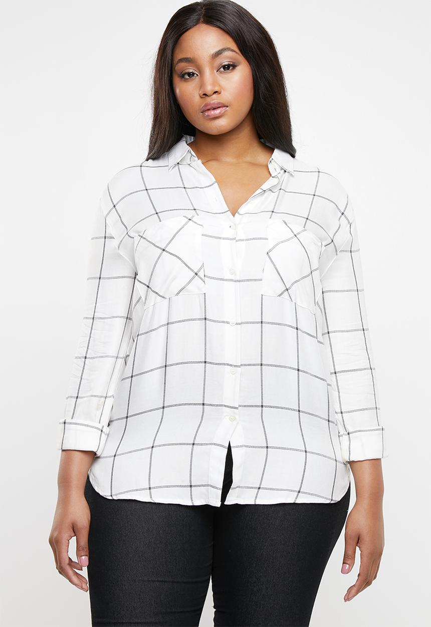 edit - Checked shirt with roll-up sleeve detail - white