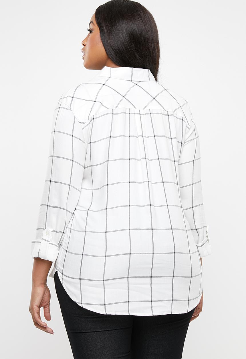 edit - Checked shirt with roll-up sleeve detail - white