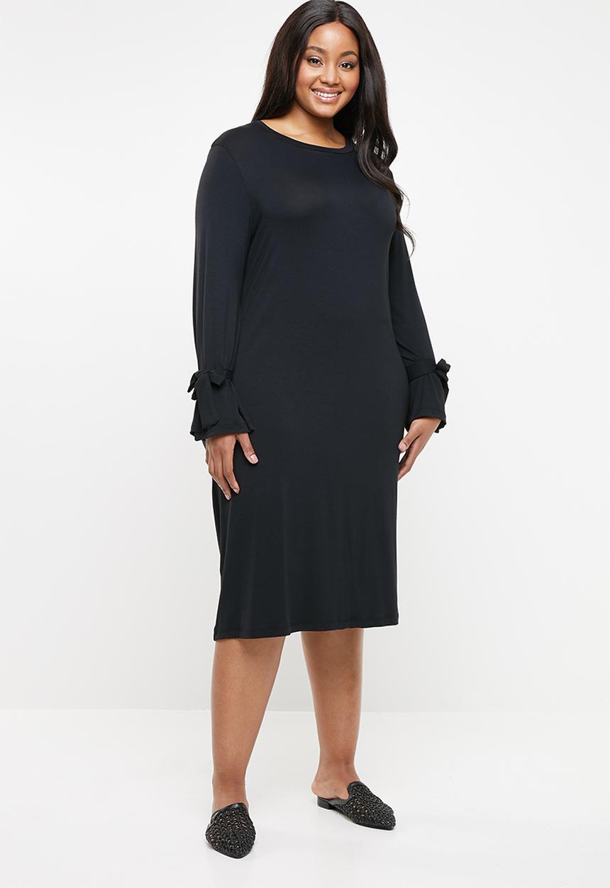 edit Plus - Tie sleeve dress - black