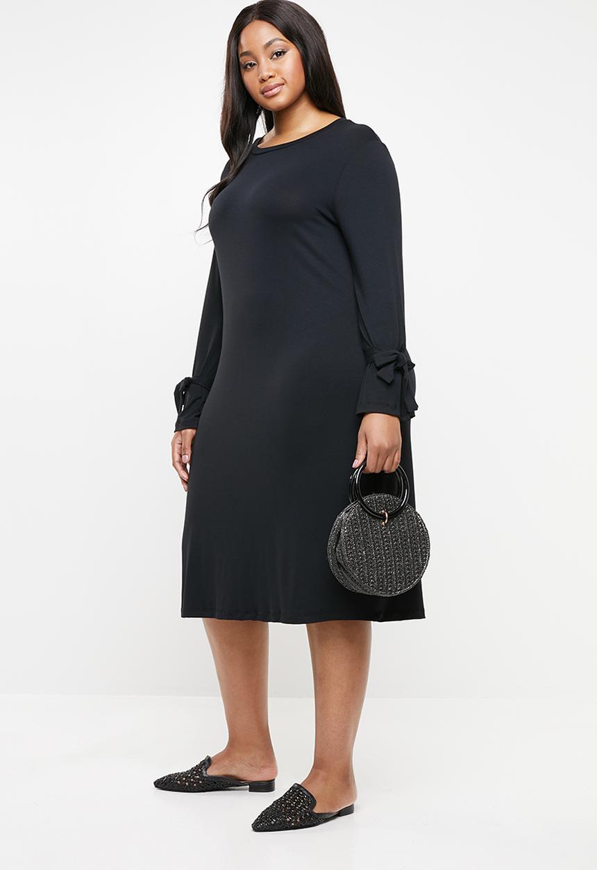 edit Plus - Tie sleeve dress - black