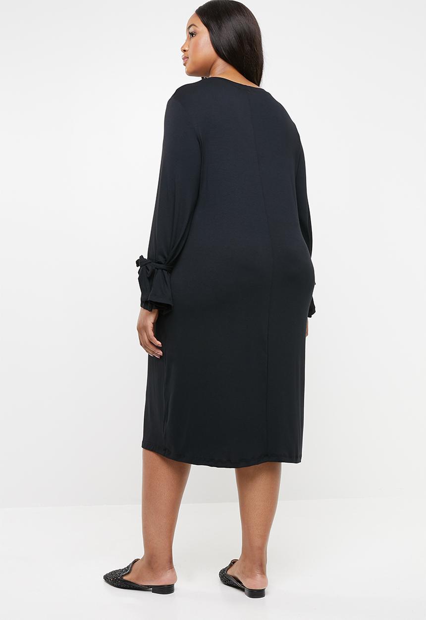 edit Plus - Tie sleeve dress - black