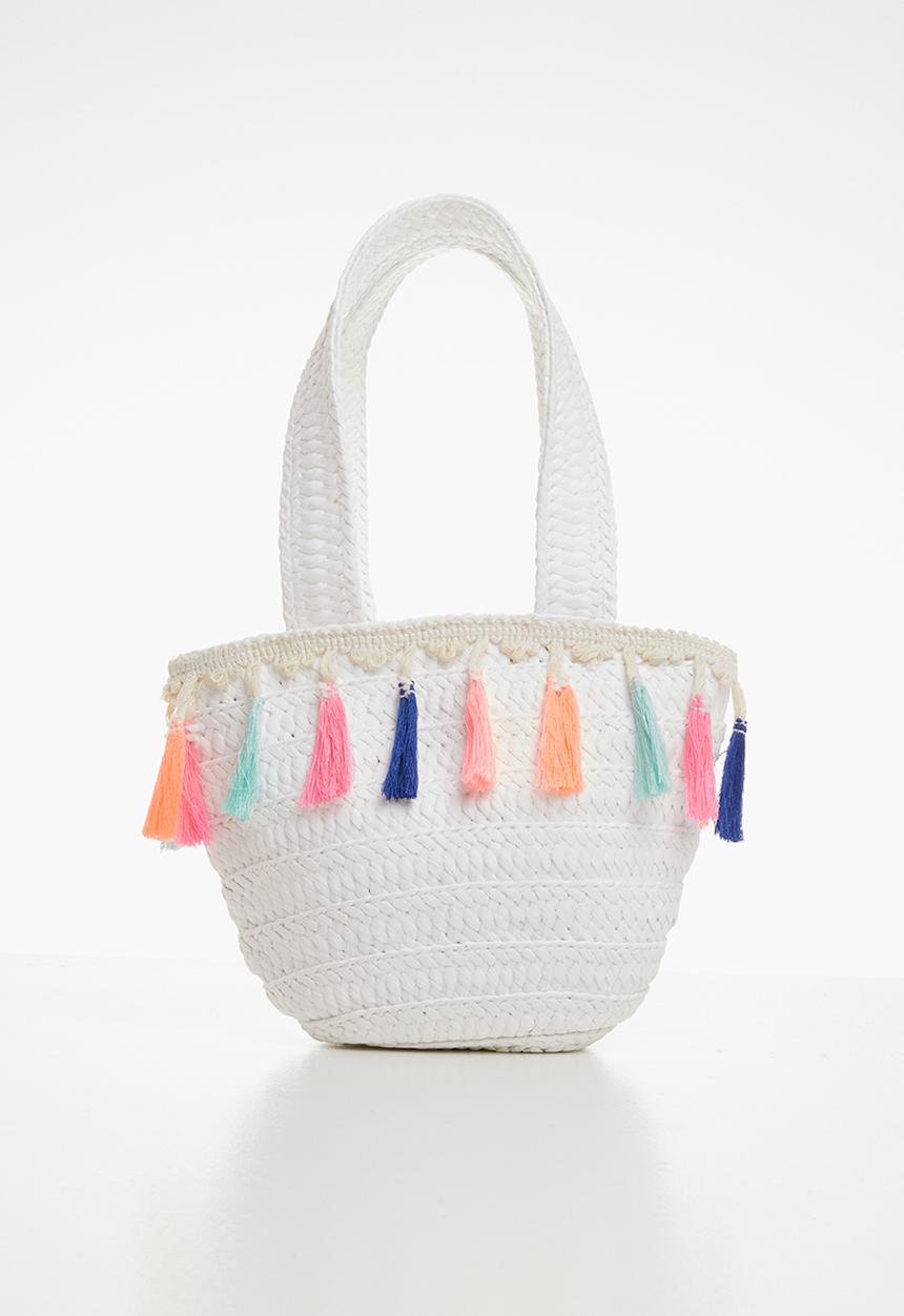 Pop Candy - Straw tote bag with tassel detail - white