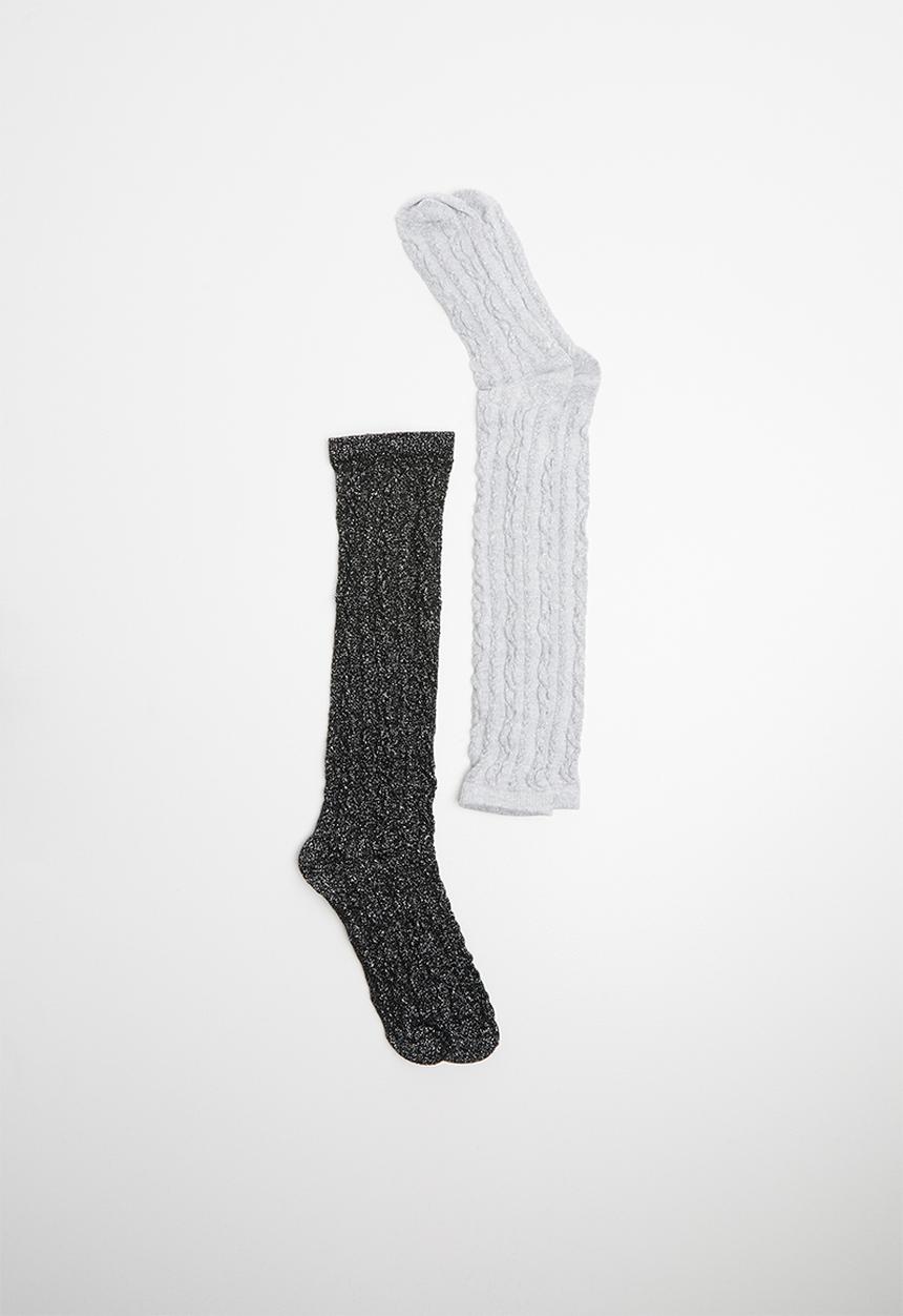 MINOTI - 2 pack knee high cable socks - grey & black 