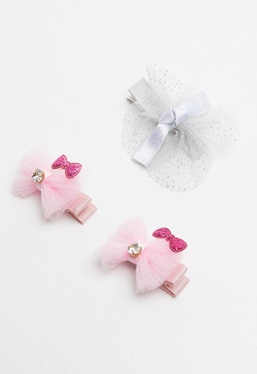 Pop Candy - 3 piece pack hair clips - pink & silver