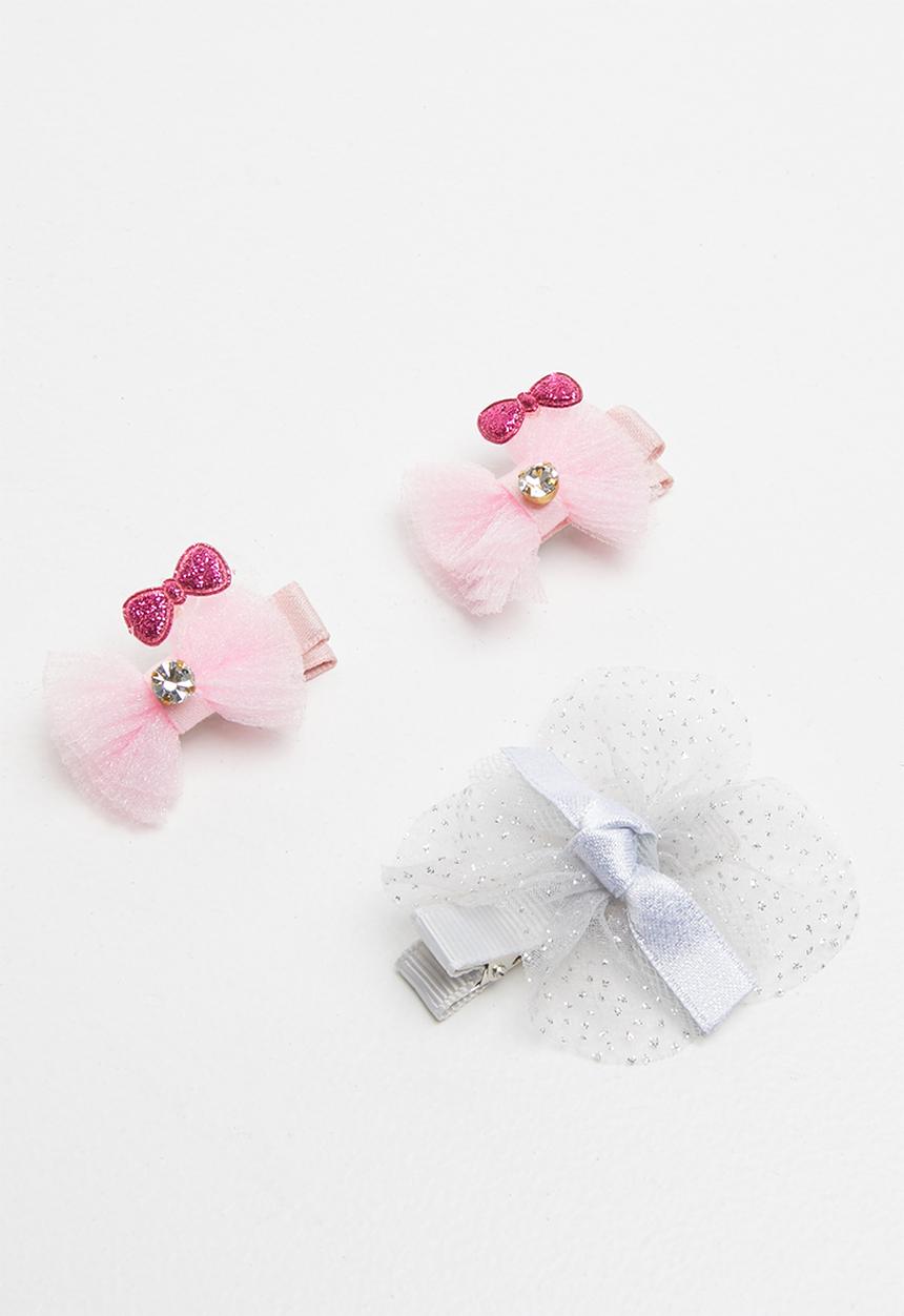 Pop Candy - 3 piece pack hair clips - pink & silver