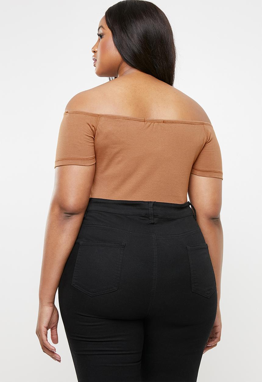 Missguided - Bardot zip front bodysuit - brown