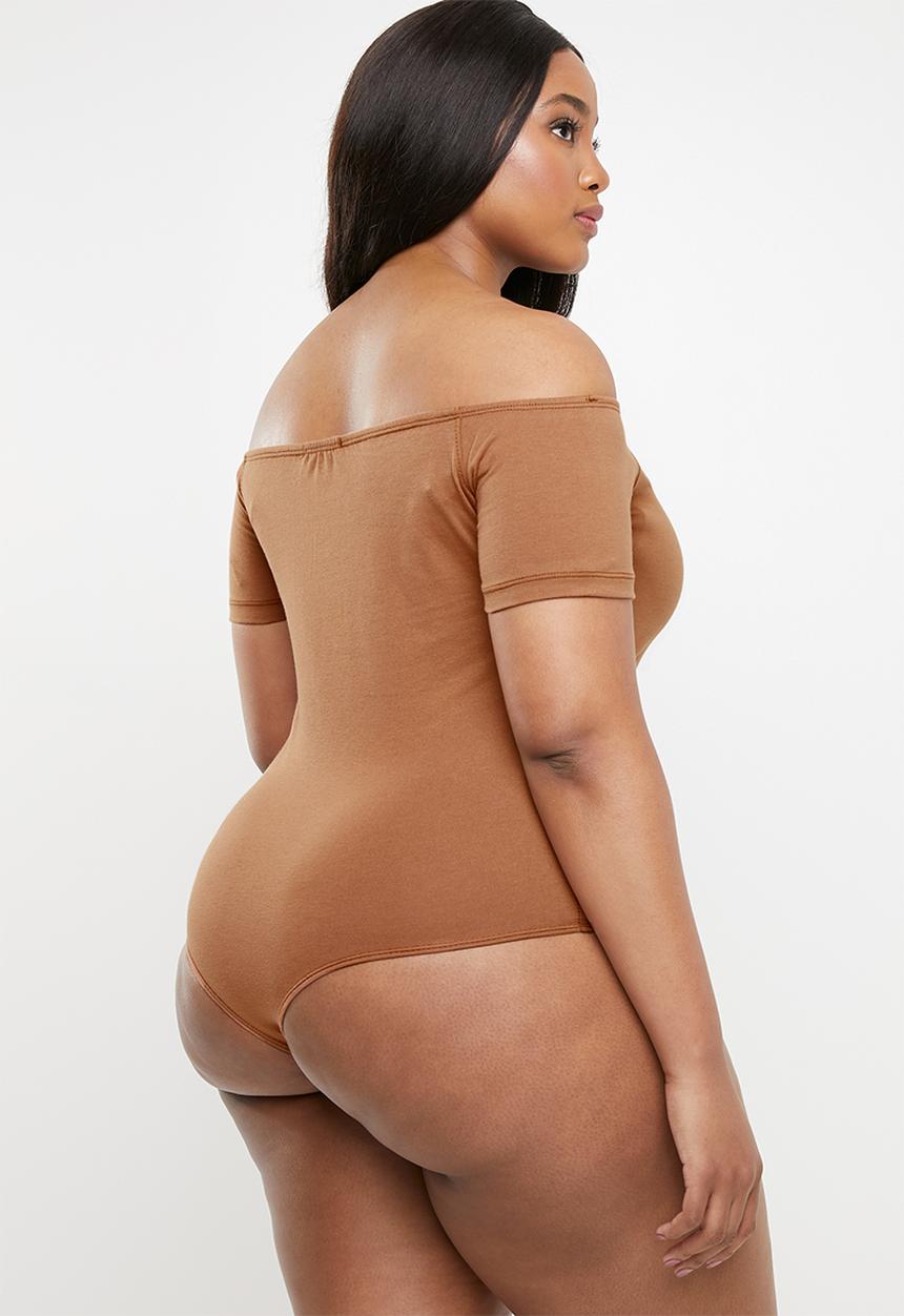Missguided - Bardot zip front bodysuit - brown