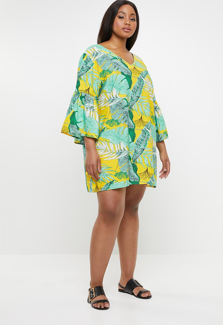 STYLE REPUBLIC PLUS - Tropical tunic dress with V-neck - multi