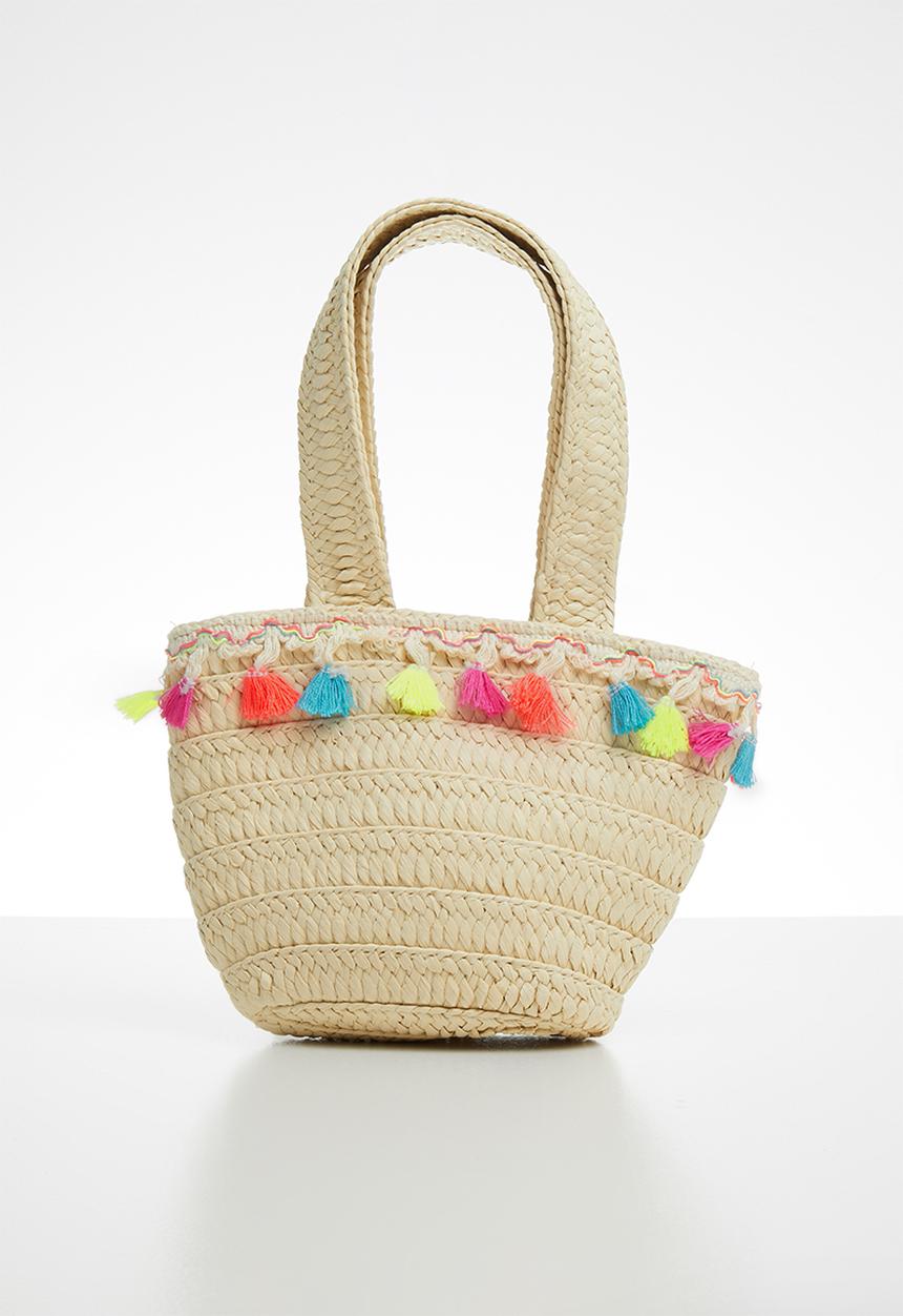 Pop Candy - Straw tote bag with tassel detail - neutral