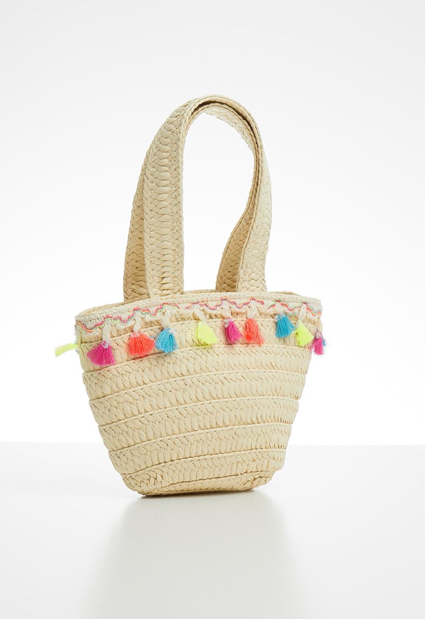 Pop Candy - Straw tote bag with tassel detail - neutral