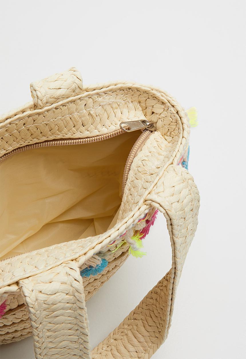 Pop Candy - Straw tote bag with tassel detail - neutral