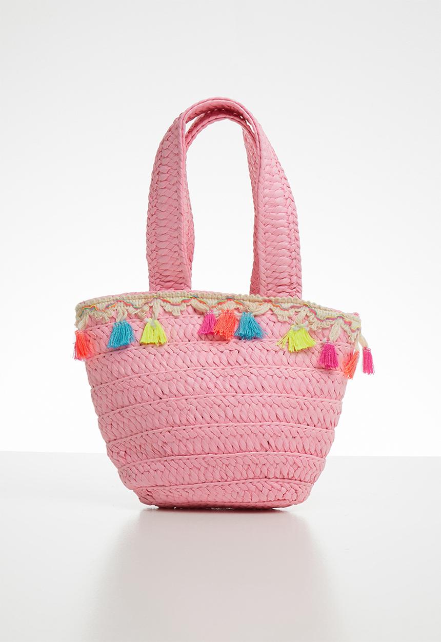Pop Candy - Straw tote bag with tassel detail - pink