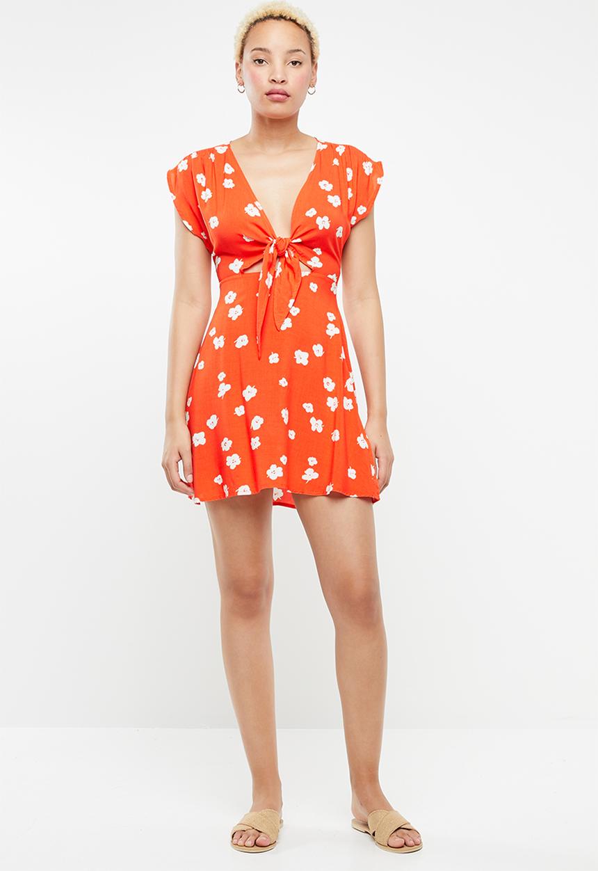 Supré  - Sunset tie front dress - orange & white