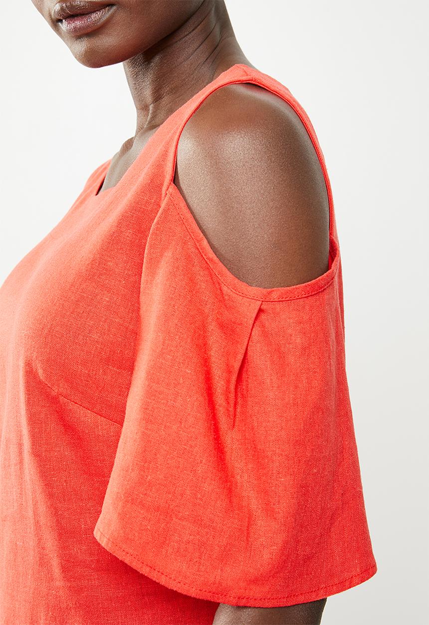 edit - Cold shoulder linen blend dress - orange