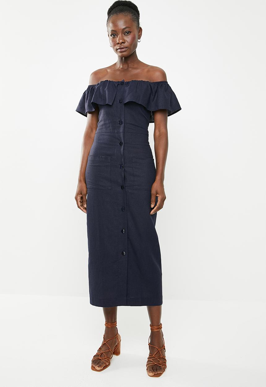 edit - Bardot linen blend dress - navy