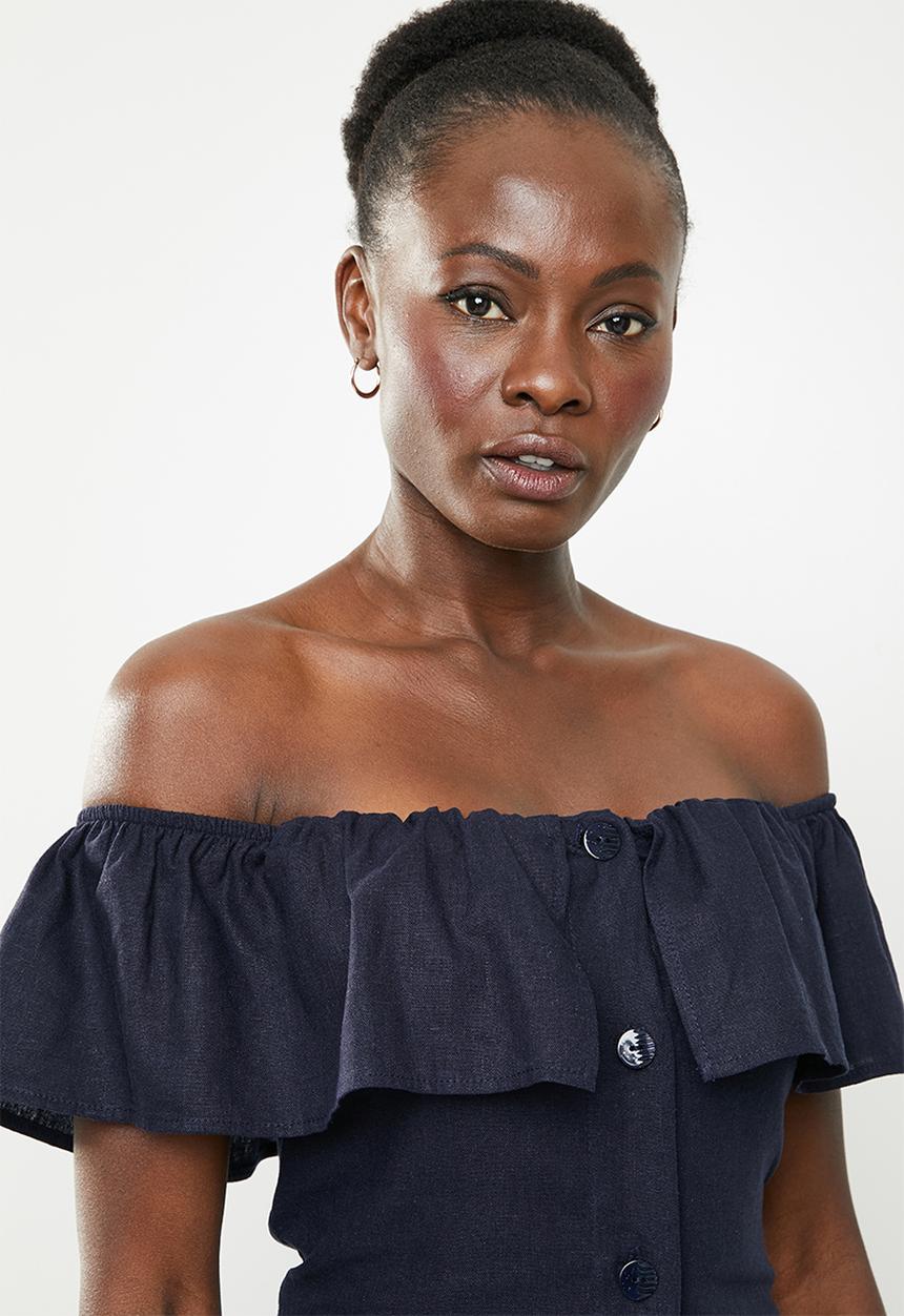 edit - Bardot linen blend dress - navy