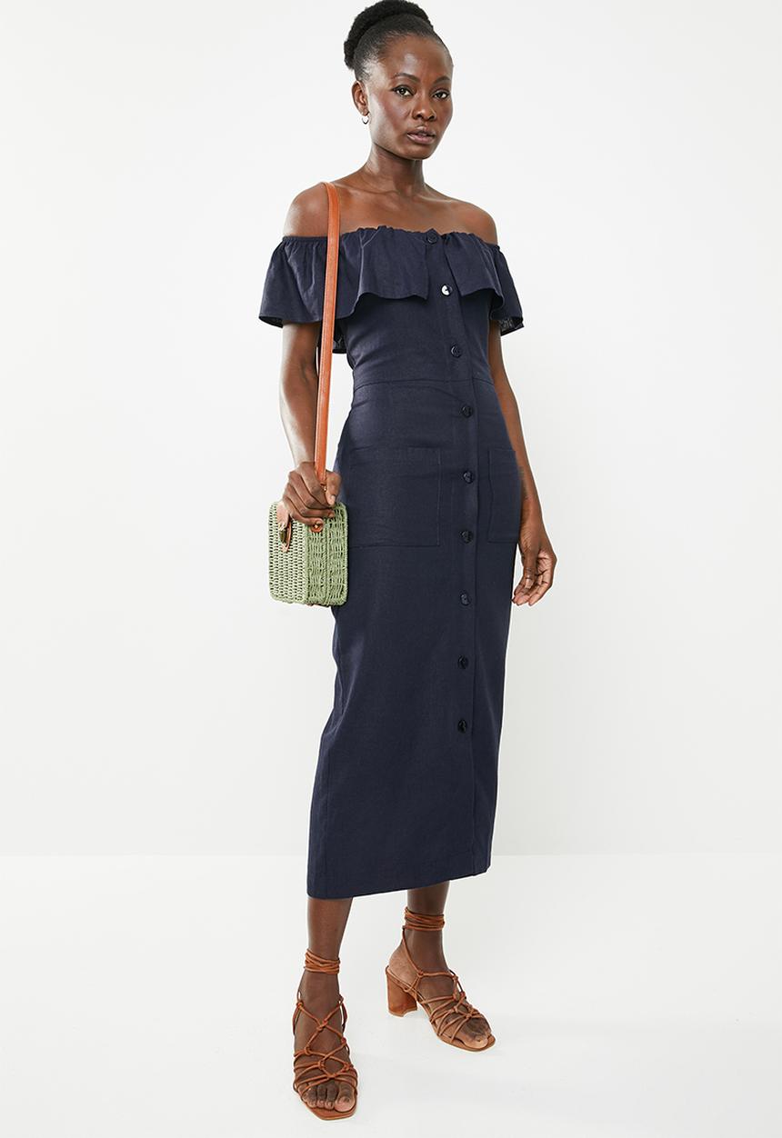 edit - Bardot linen blend dress - navy