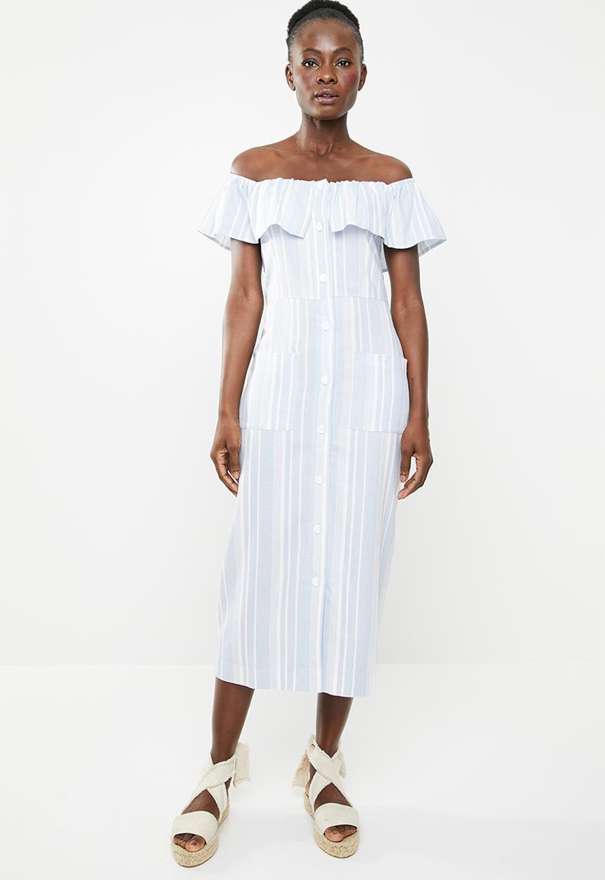 edit - Bardot linen blend dress - blue & white 