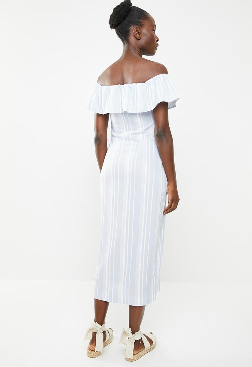 edit - Bardot linen blend dress - blue & white 