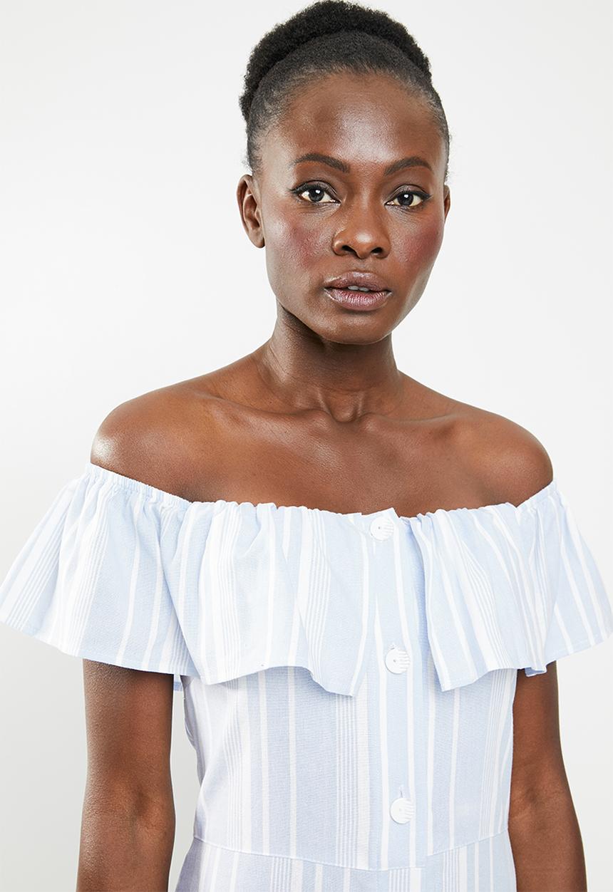 edit - Bardot linen blend dress - blue & white 
