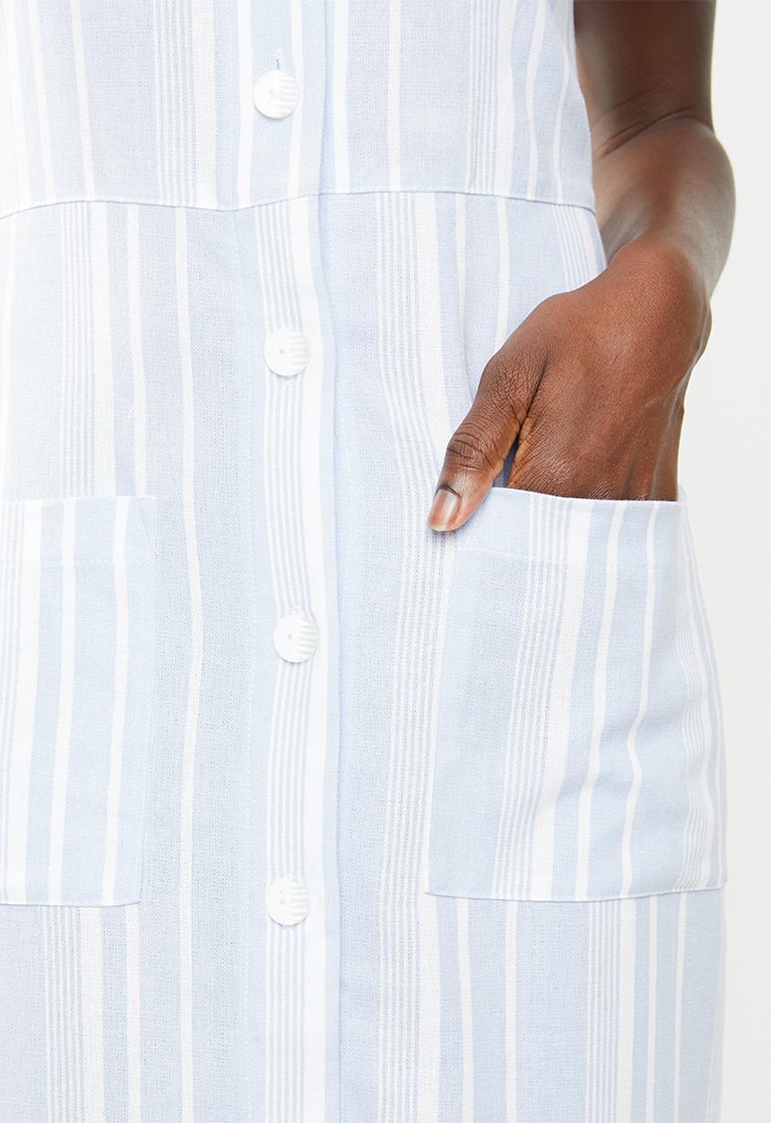 edit - Bardot linen blend dress - blue & white 
