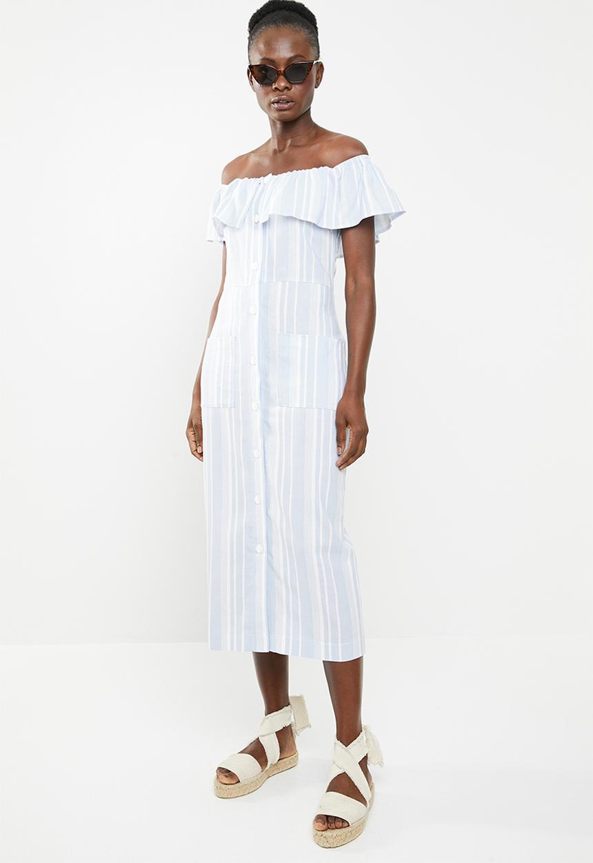 edit - Bardot linen blend dress - blue & white 