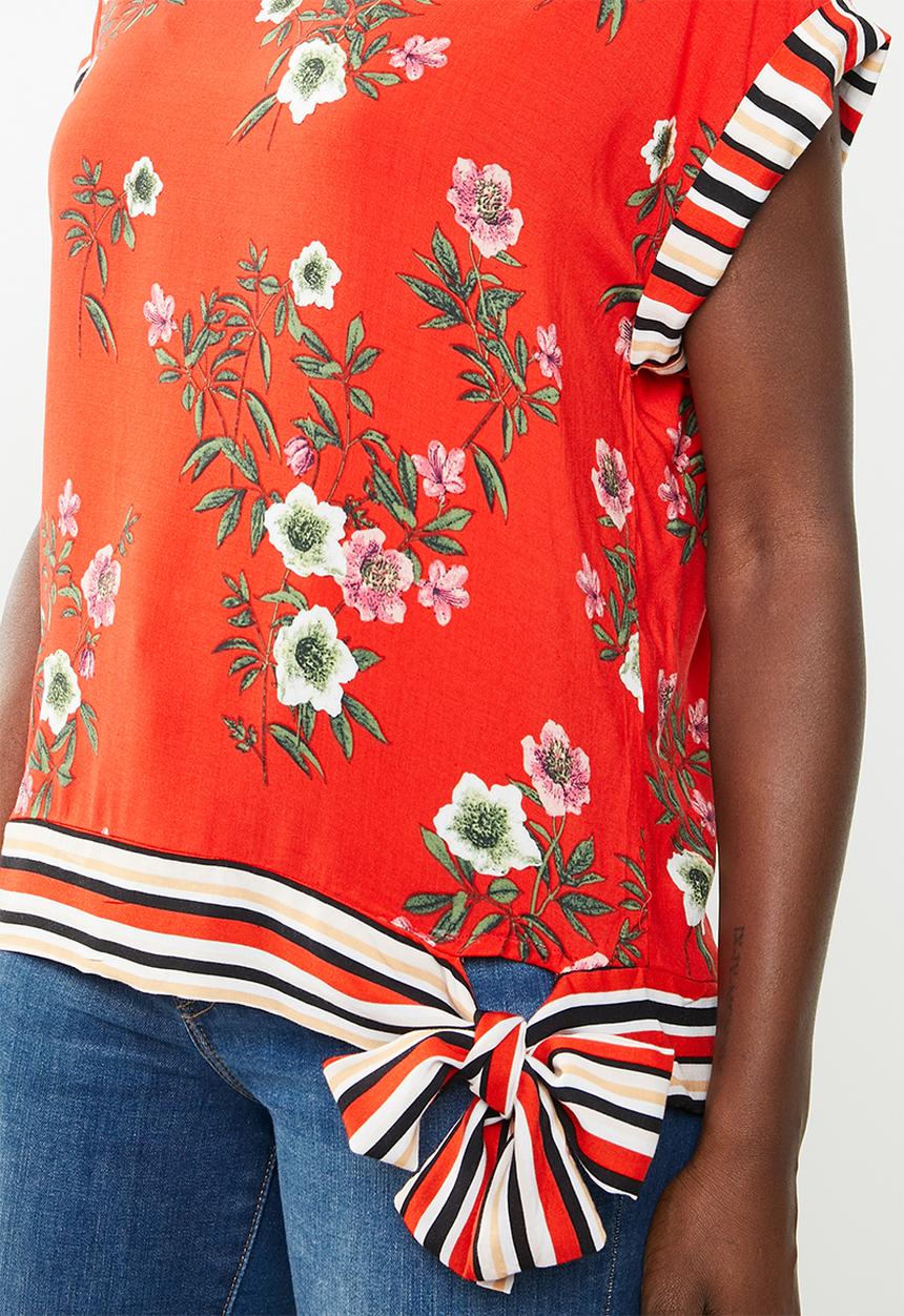 edit - V-neck side tie blouse - multi