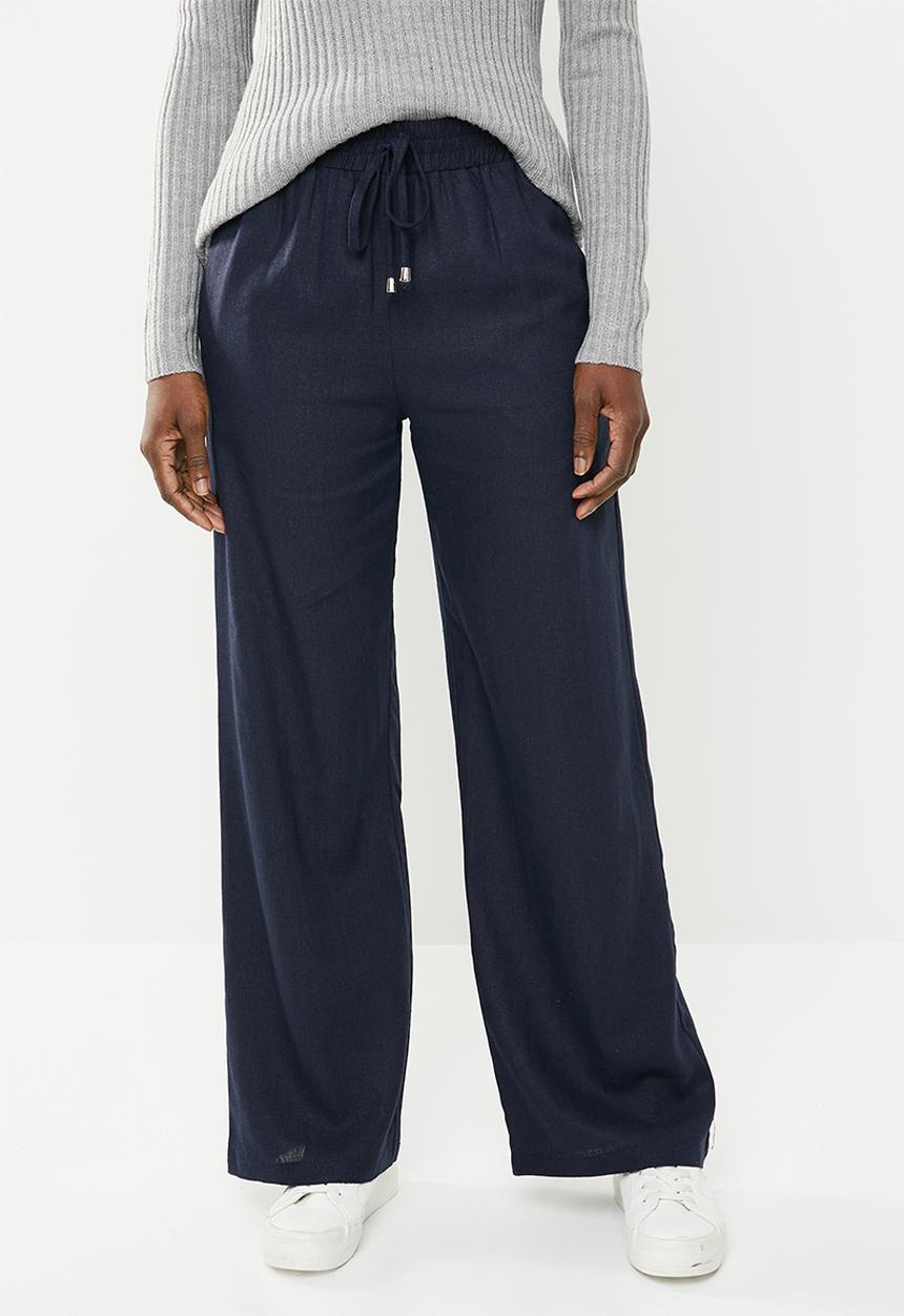 edit - Linen blend pants with drawcord - navy