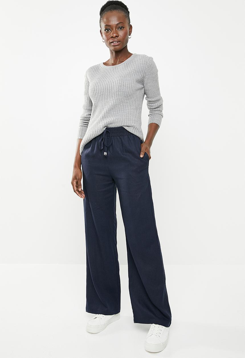 edit - Linen blend pants with drawcord - navy