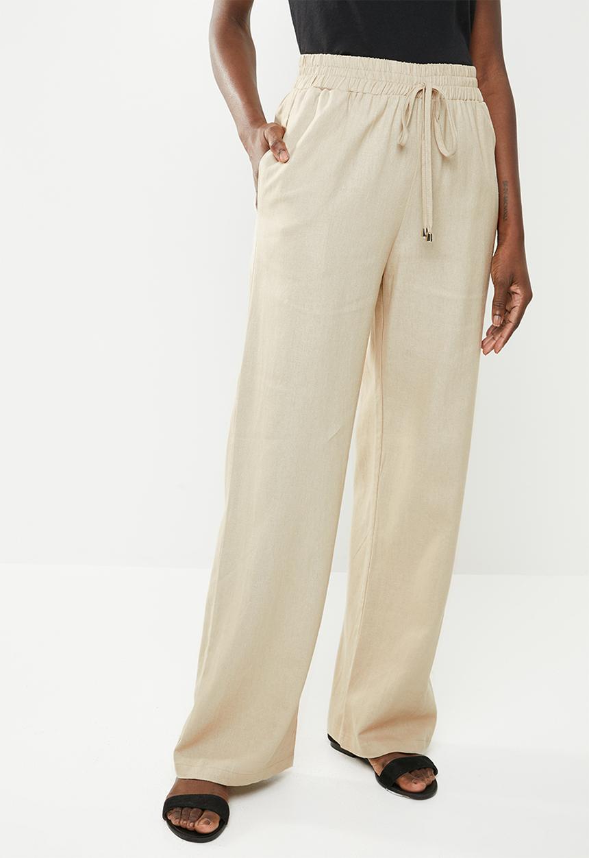 edit - Linen blend pants with drawcord - beige