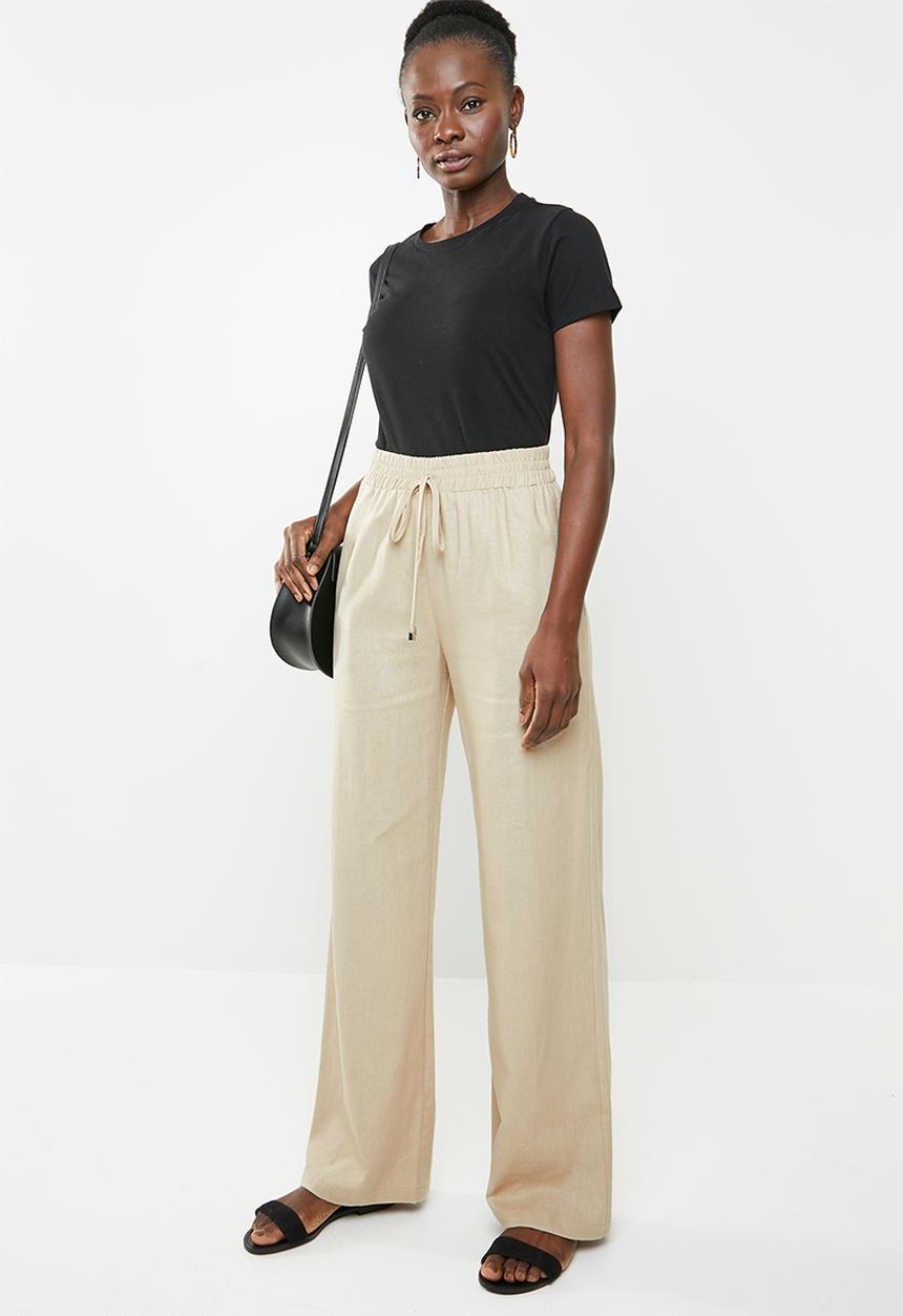 edit - Linen blend pants with drawcord - beige