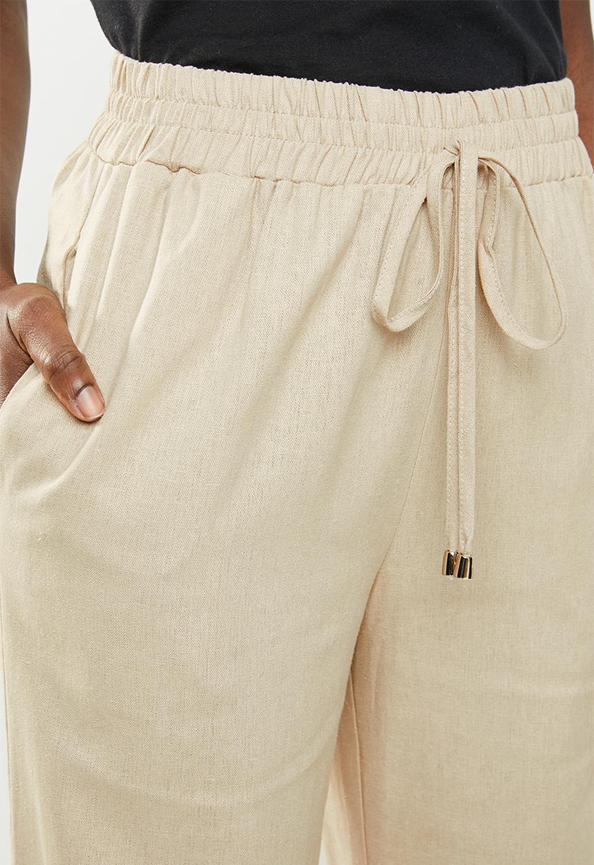 edit - Linen blend pants with drawcord - beige