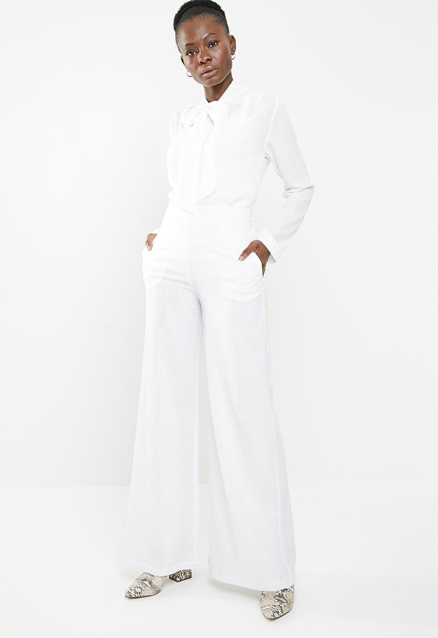 edit - Linen blend wide leg pants - white