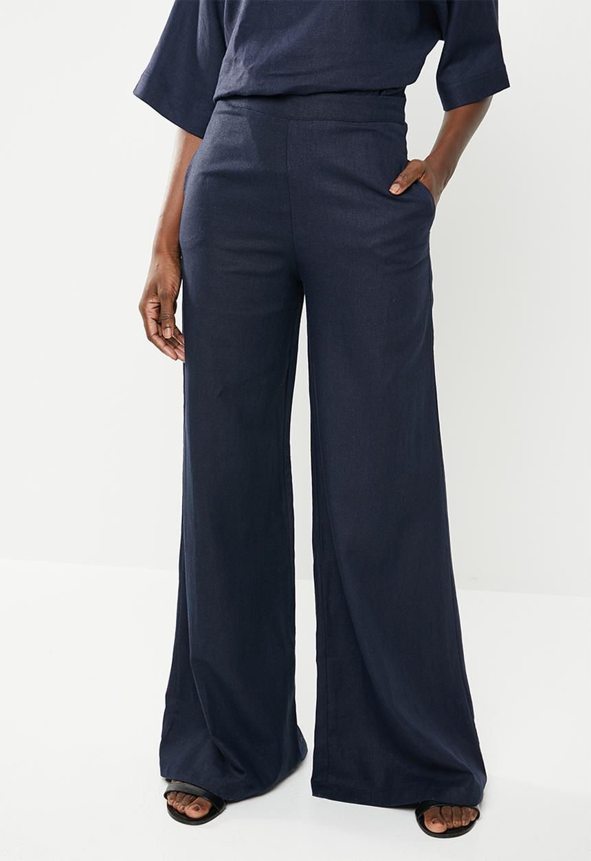 edit - Linen blend wide leg pants - navy