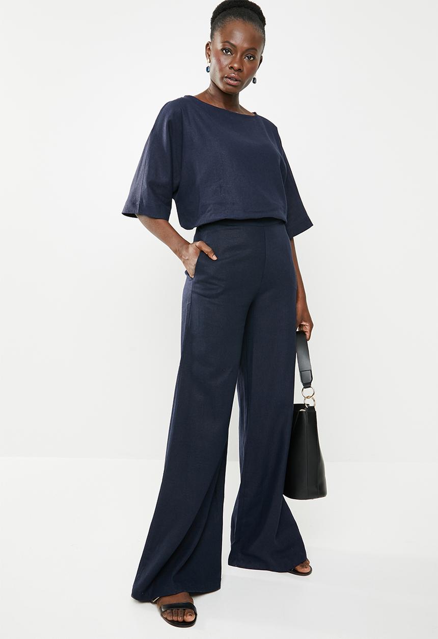 edit - Linen blend wide leg pants - navy