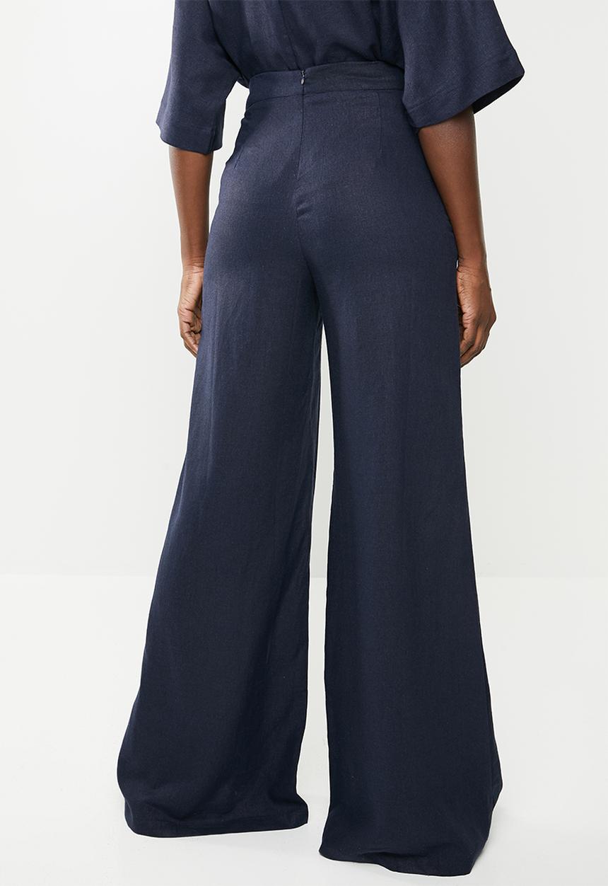 edit - Linen blend wide leg pants - navy