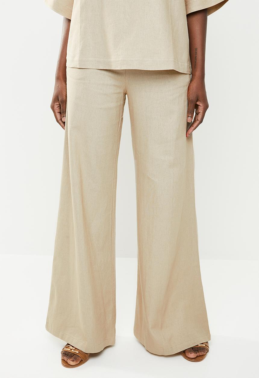 edit - Linen blend wide leg pants - beige